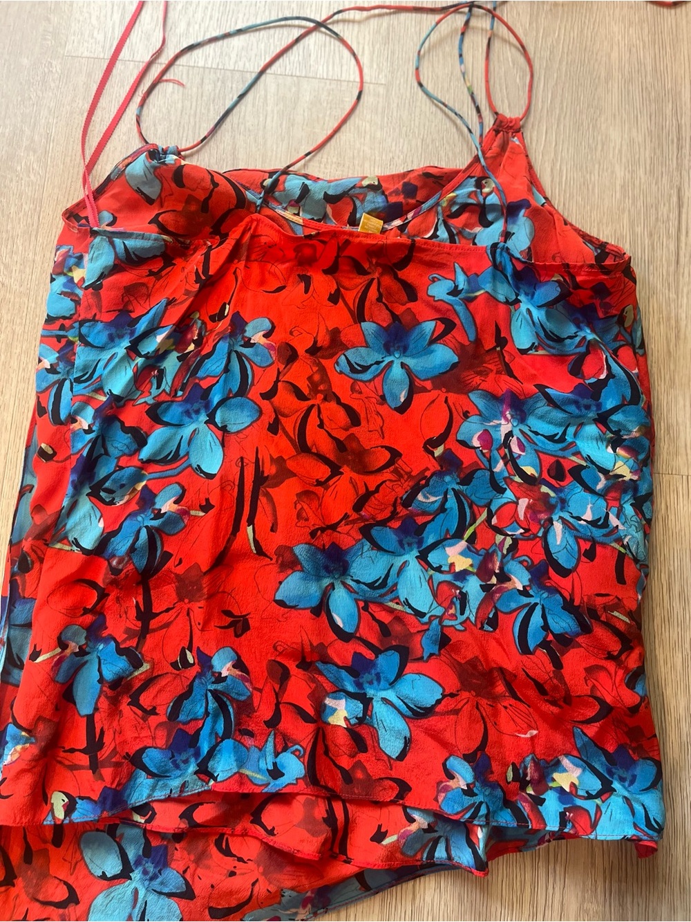 leifsdottir Red Floral Blue-Accent Spaghetti-Strap Camisole